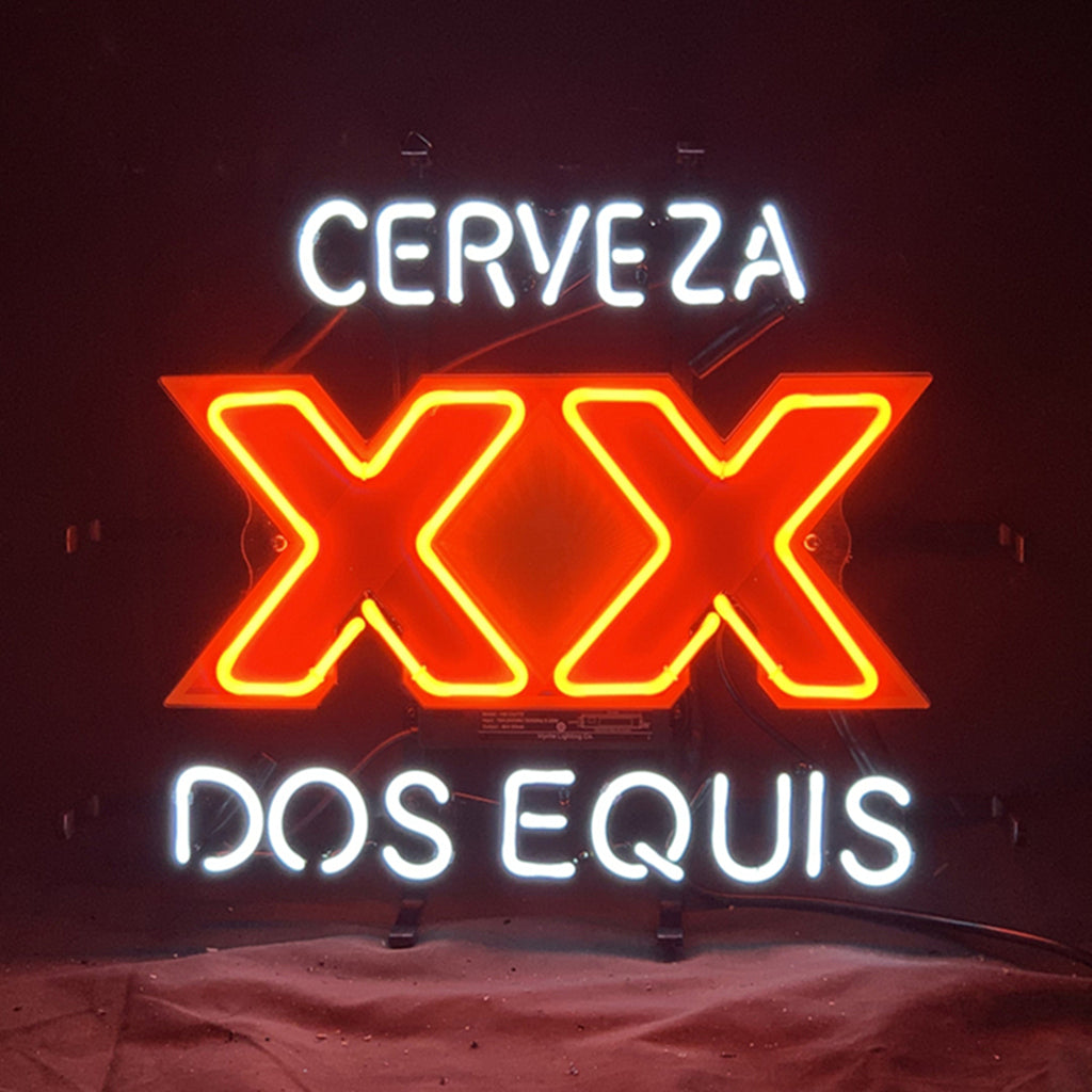"Cerveza XX Dos Equis neon sign glass - bright and vibrant logo, perfect for bars, shops, man caves gift decoration."s