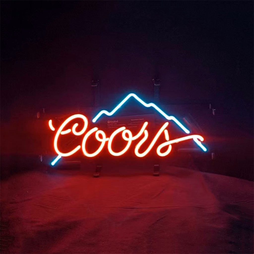 "Coors Light beer mountain neon sign glass - bright and vibrant logo, perfect for bars, game rooms, and man caves."