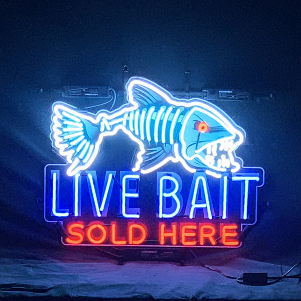 "Fangtooth Live Bait Sold Here neon signs with acrylic Logo- perfect for business shop, advertising brand, homes night lamp"