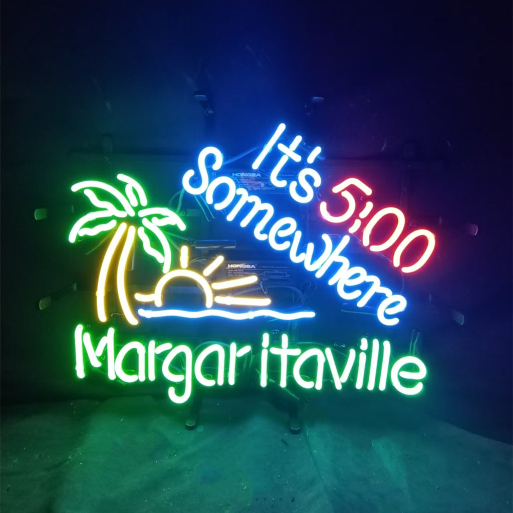 "It's 5 o'clock somewhere Margaritaville neon sign glass- perfect for garages, man caves, shops. Eye-catching on wall and window"