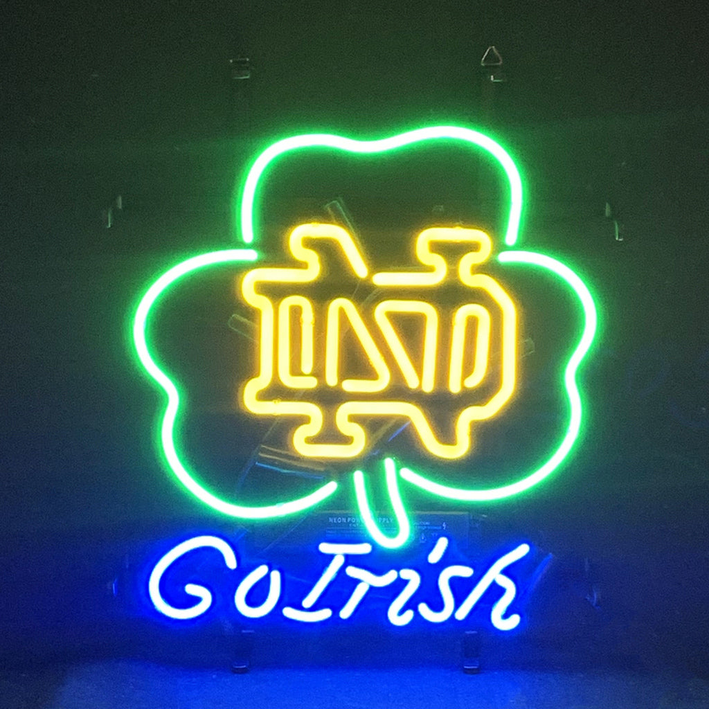 "Notre Dame Go Irish neon sign glass- perfect for garages, man caves or bedrooms"
