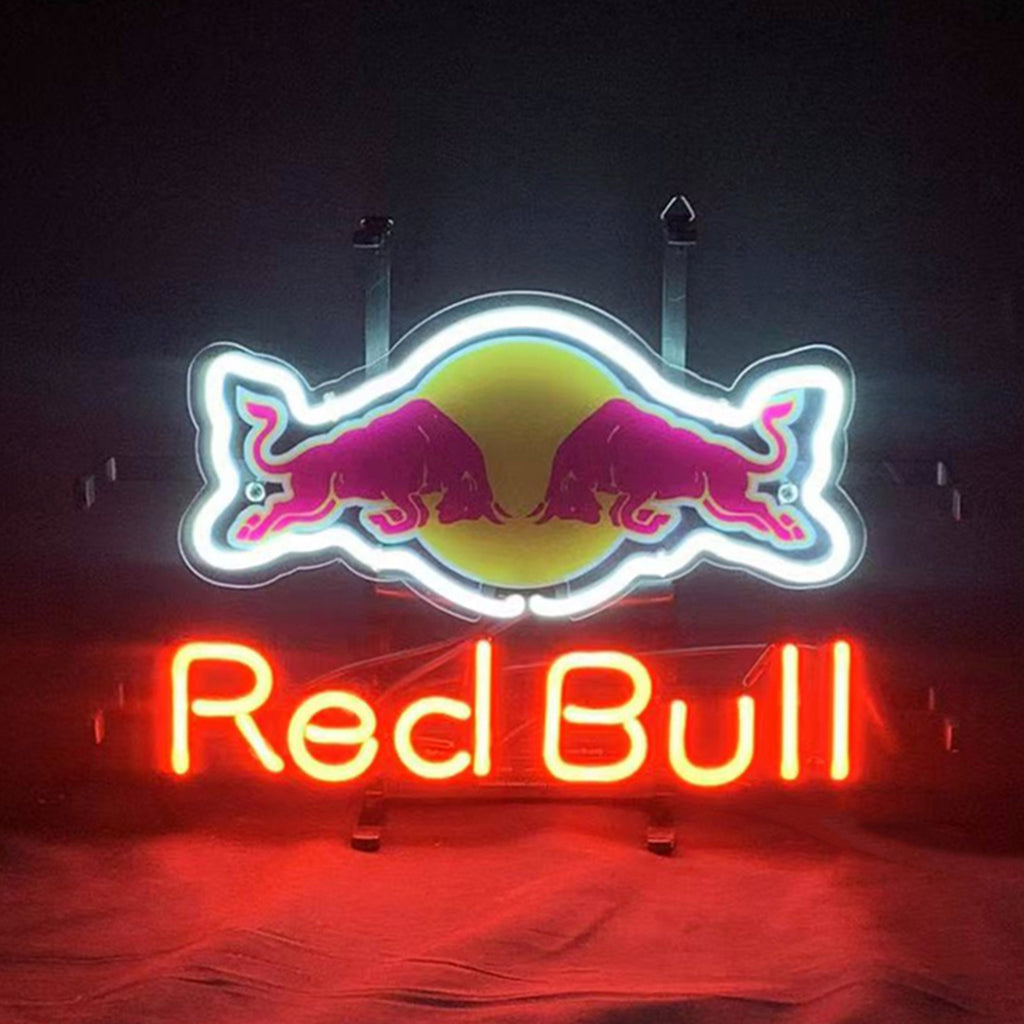 "Red Bull Sport Drink neon sign glass - bright and vibrant logo, perfect for bars, game rooms, and man caves."