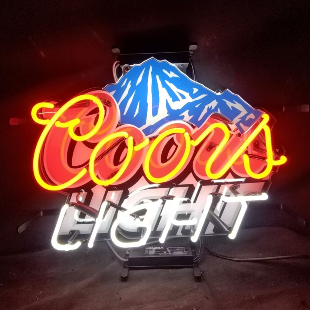 "Coors Light white neon sign glass - bright and vibrant logo, perfect for bars, business shop, garage, man caves wall decor."