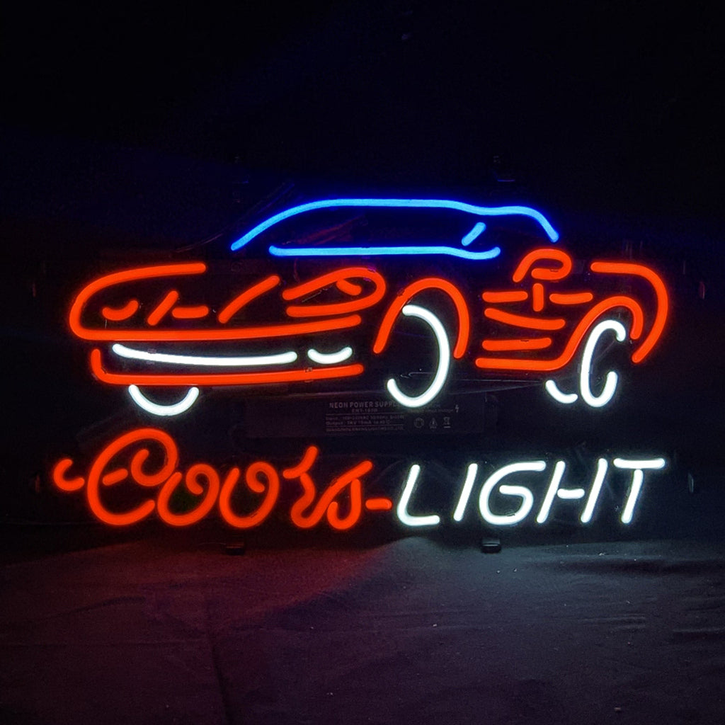 Coors Light beer car neon sign with handcrafted glass tubes - Ideal for automotive-themed bars and garages