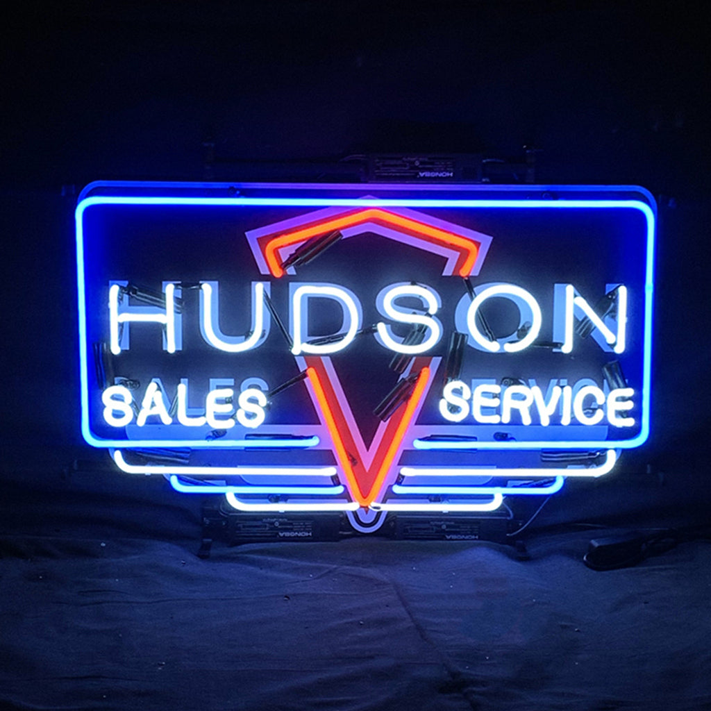 hudson sales service neon sign glass - ideal for enhancing the ambiance of garages and themed spaces."