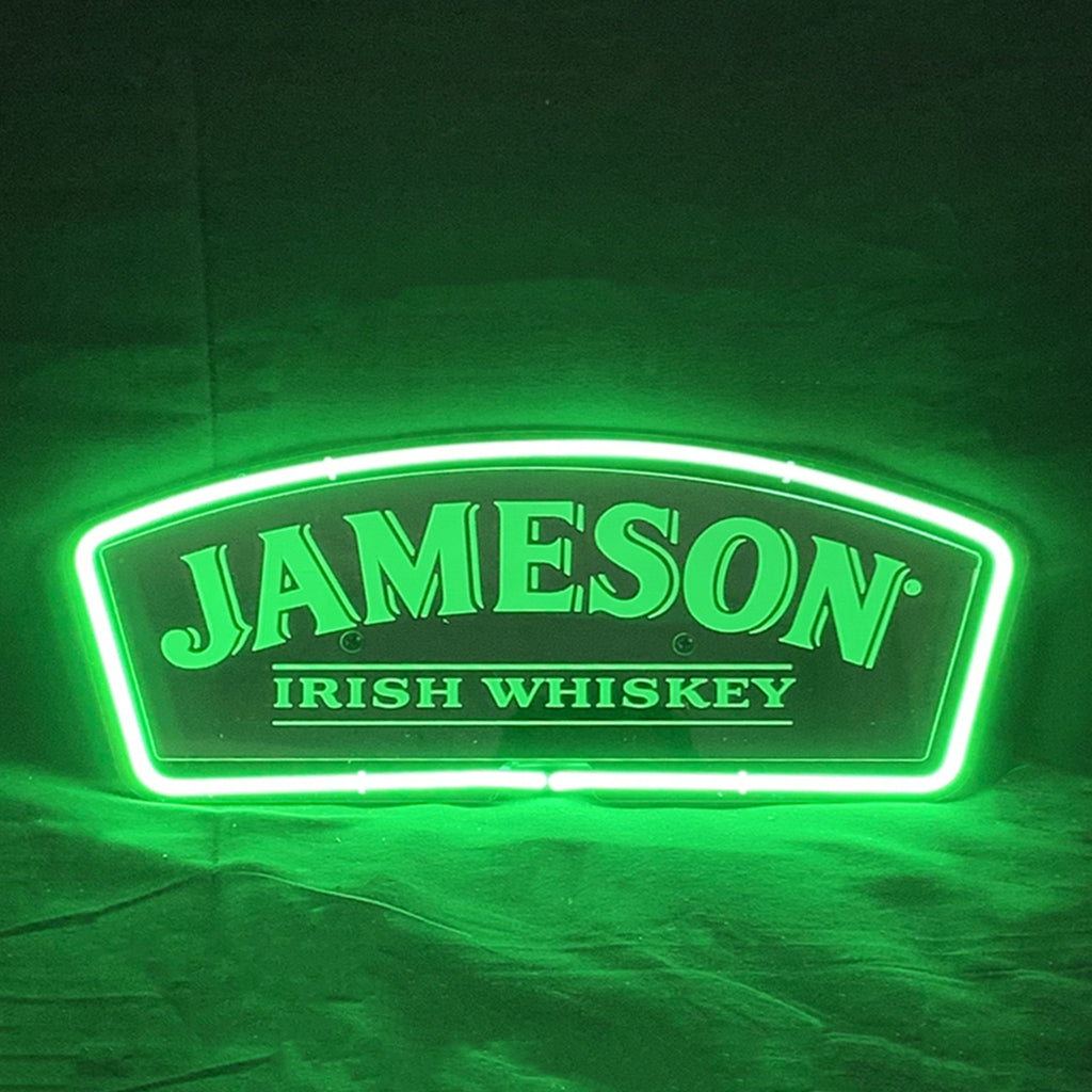 "Jameson Irish Whiskey neon sign acrylic- bright and vibrant logo, perfect for bars, game rooms, and man caves."