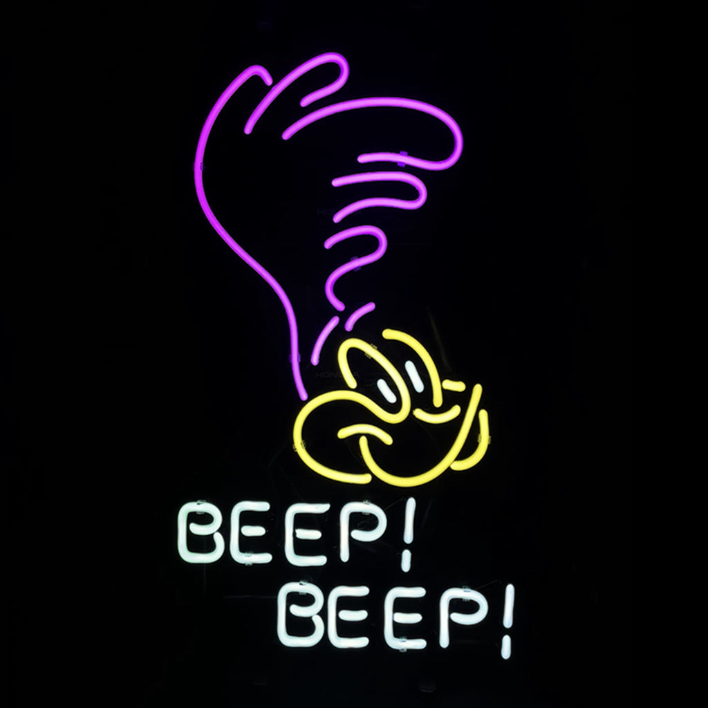 "Plymouth Road Runner 'Beep Beep' cartoon neon sign with handcrafted glass tubes - Classic muscle car decor"