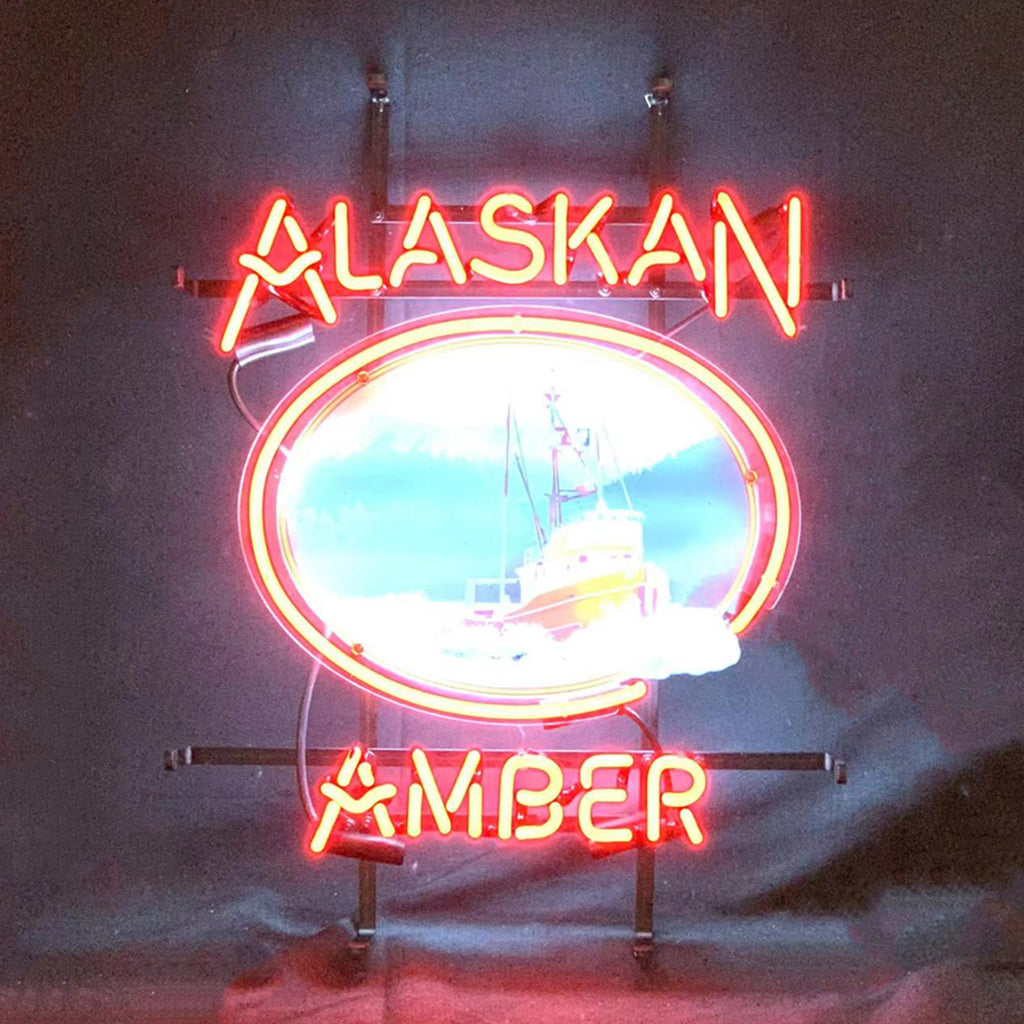 "Alaskan amber neon sign glass - bright and vibrant logo, perfect for bars, shop window, and man caves."