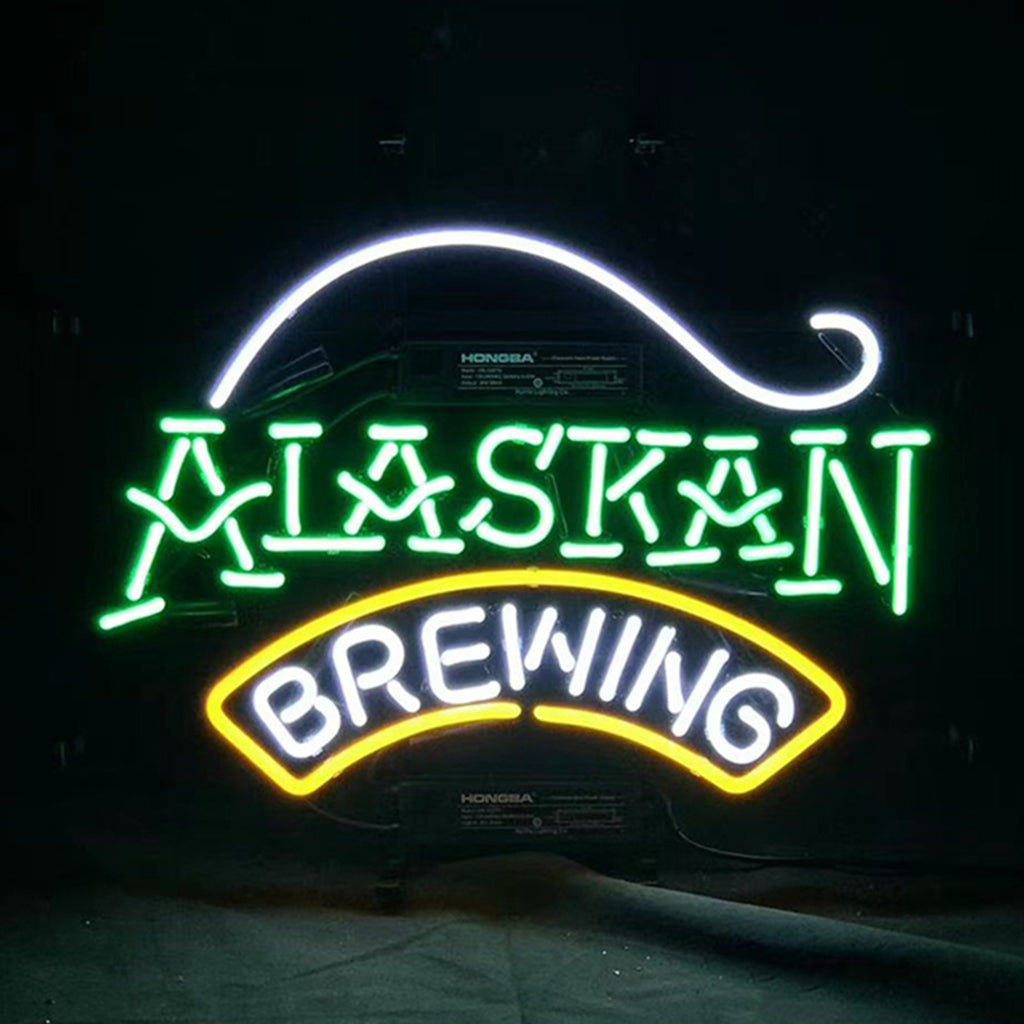 "Alaskan Brewing neon sign glass - bright and vibrant logo, perfect for bars, business shop, and man caves."