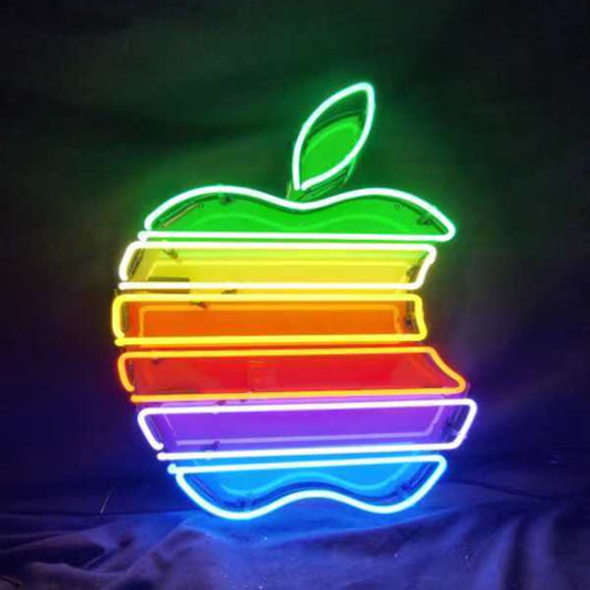 "Apple Company Logo neon sign glass- perfect for garages, man caves, shop. Eye-catching on wall and window"