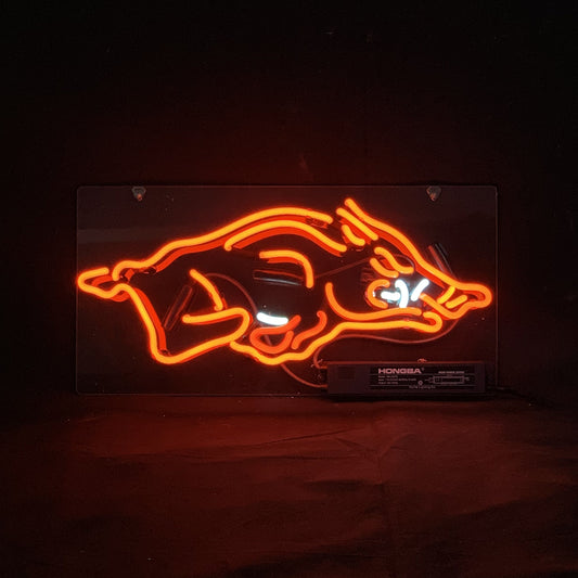 Arkansas Razorbacks Sport Logo Neon Signs Glass- sleek and stylish, perfect for garages, man caves, and auto enthusiasts."