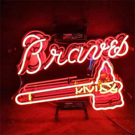 "Atlanta Braves neon sign glass - vibrant team logo, perfect for sports bars, game rooms, and fan spaces.”