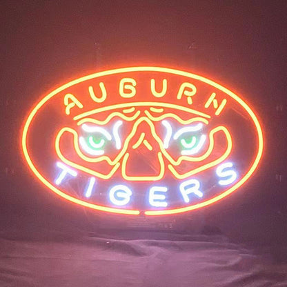 "Auburn Tigers neon sign glass - vibrant team logo, perfect for sports bars, game rooms, and fan spaces.”