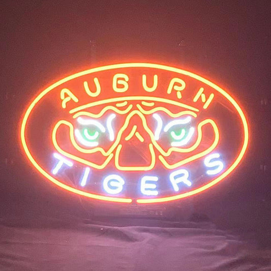 "Auburn Tigers neon sign glass - vibrant team logo, perfect for sports bars, game rooms, and fan spaces.”