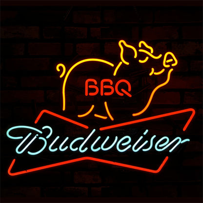 Pig BBQ Budweiser Beer Neon Sign Light