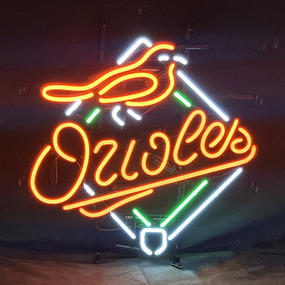 "Baltimore Orioles Bird neon sign glass - vibrant team logo, perfect for bars, game rooms, and fan spaces.”