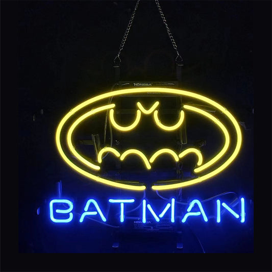 "Batman Bat neon sign glass - bright and vibrant lamp, perfect for bars, game rooms, and man caves, gift options."