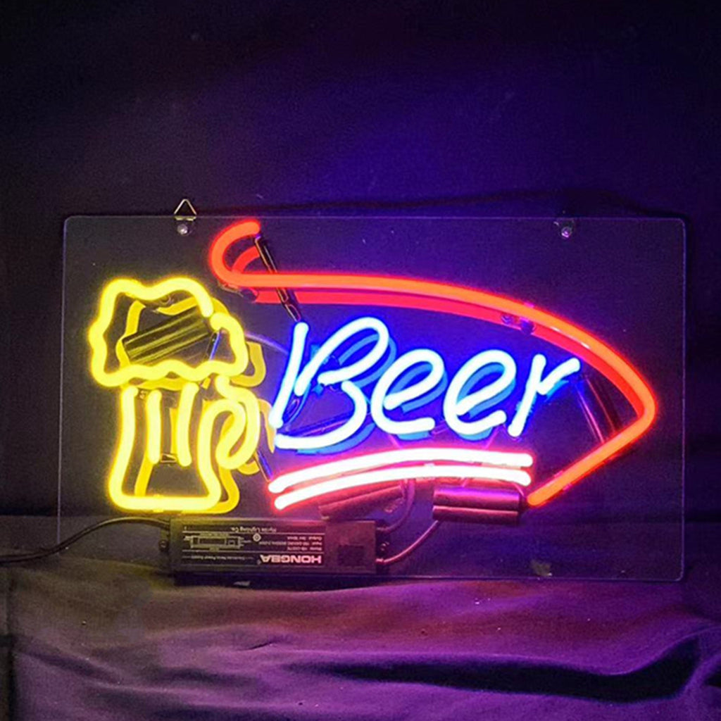 "Beer Mug neon sign glass - bright and vibrant logo, perfect for bars, business shop, and man caves."