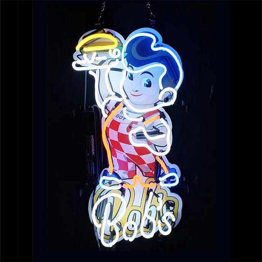 "Bob's Big Boy White neon sign glass- perfect for garages, man caves or bedrooms"