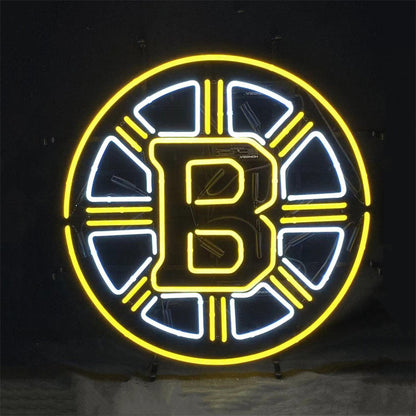 "Boston Bruins Ice Hockey neon sign glass - vibrant team logo, perfect for sports bars, game rooms, and fan spaces."