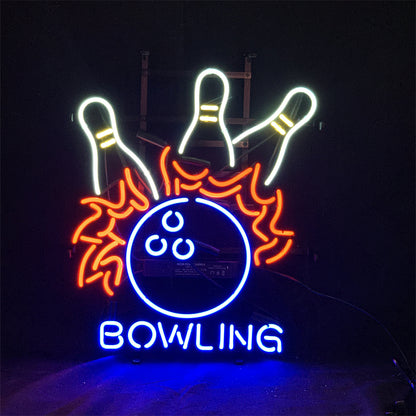 "Bowling Balls neon sign glass- perfect for garages, man caves, shop. Eye-catching on wall and window"