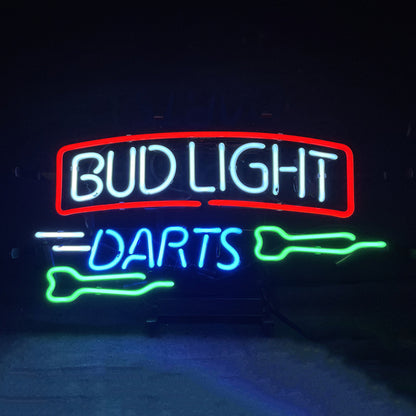 "BUD LIGHT DARTS neon sign glass - bright and vibrant logo, perfect for bars, shops, man caves gift decoration."