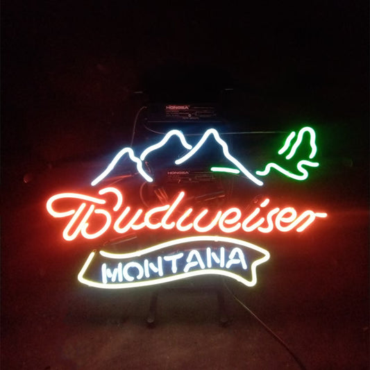 "Budweiser Montana neon sign glass - bright and vibrant logo, perfect for bars, business shop, garage, man caves wall decor."