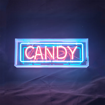 "Candy neon sign glass- perfect for garages, man caves, shops. Eye-catching on wall and window"