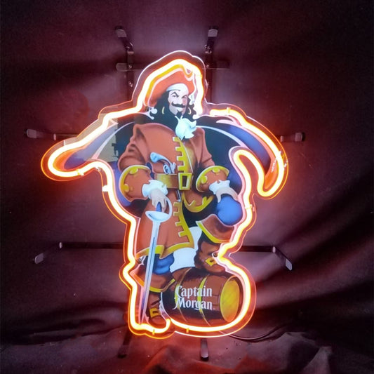 "Captain Morgan Acrylic Logo neon sign glass - bright and vibrant logo, perfect for bars, business shop, garage, man caves wall decor."