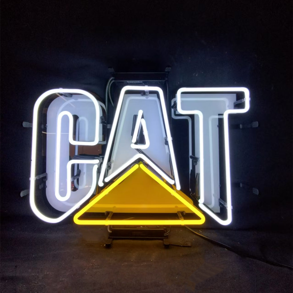 "Vintage-style Caterpilla Cat neon sign glass - perfect for adding character to man caves and auto shops."