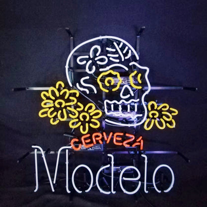 Cerveza Modelo Beer Skull Bone Neon Signs