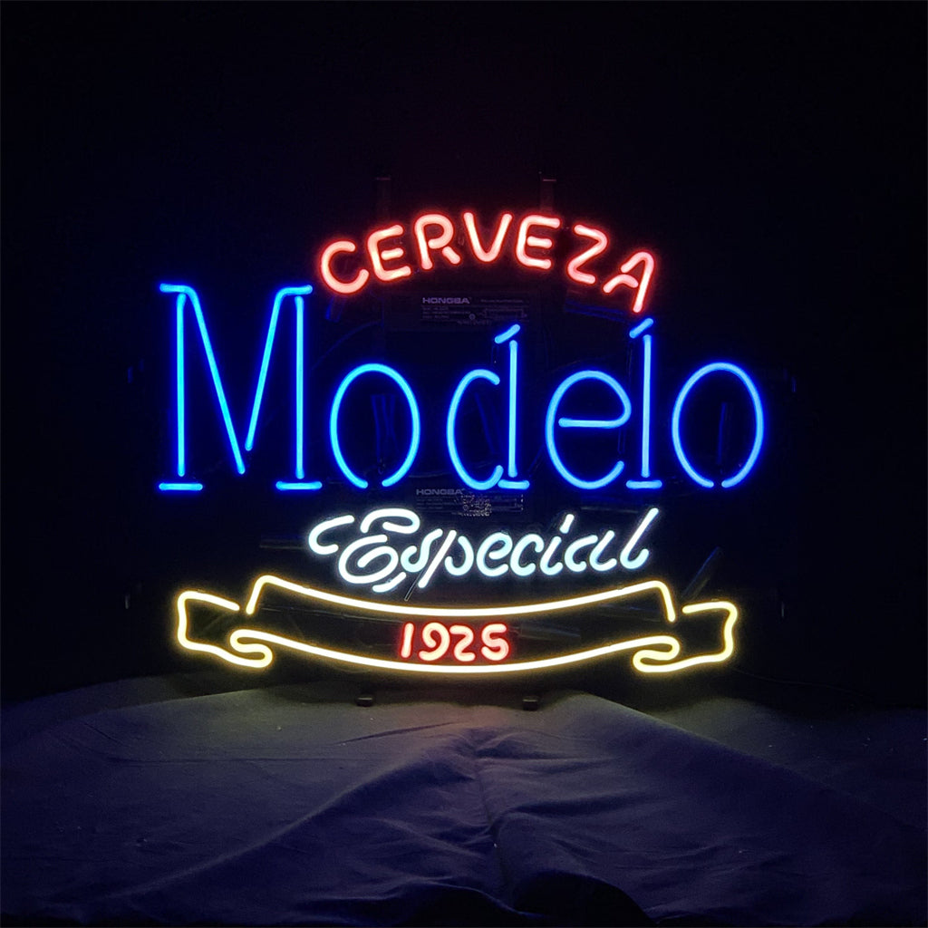 "Cerveza Modelo Especial 1925 Beer  neon sign glass - bright and vibrant logo, perfect for bars, shop, and man caves."