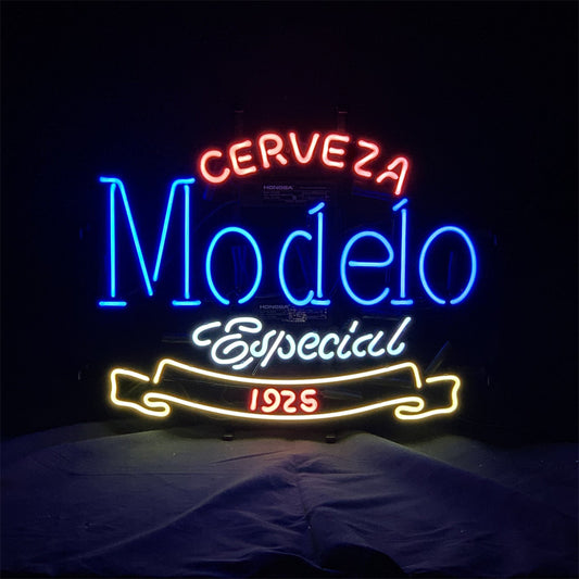 "Cerveza Modelo Especial 1925 Beer  neon sign glass - bright and vibrant logo, perfect for bars, shop, and man caves."