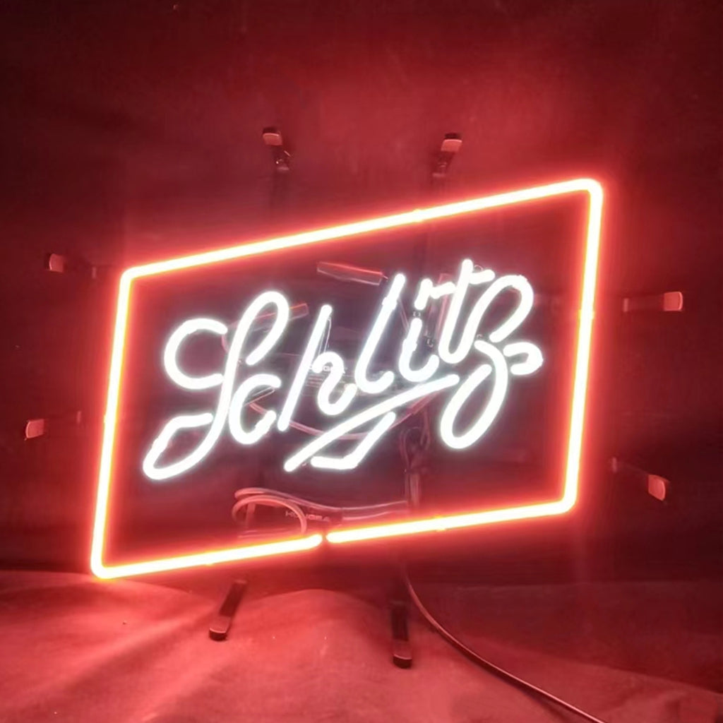 "Cerveza Schlitz neon sign glass - bright and vibrant logo, perfect for bars, business shop, garage, man caves wall decor."