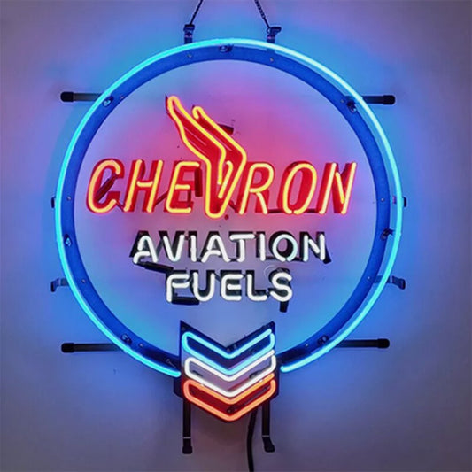 "Chevron aviation fuels neon sign glass with acrylic printed- ideal for gas stations, shops, garages , gift.  Enhancing the vintage ambiance of any space."