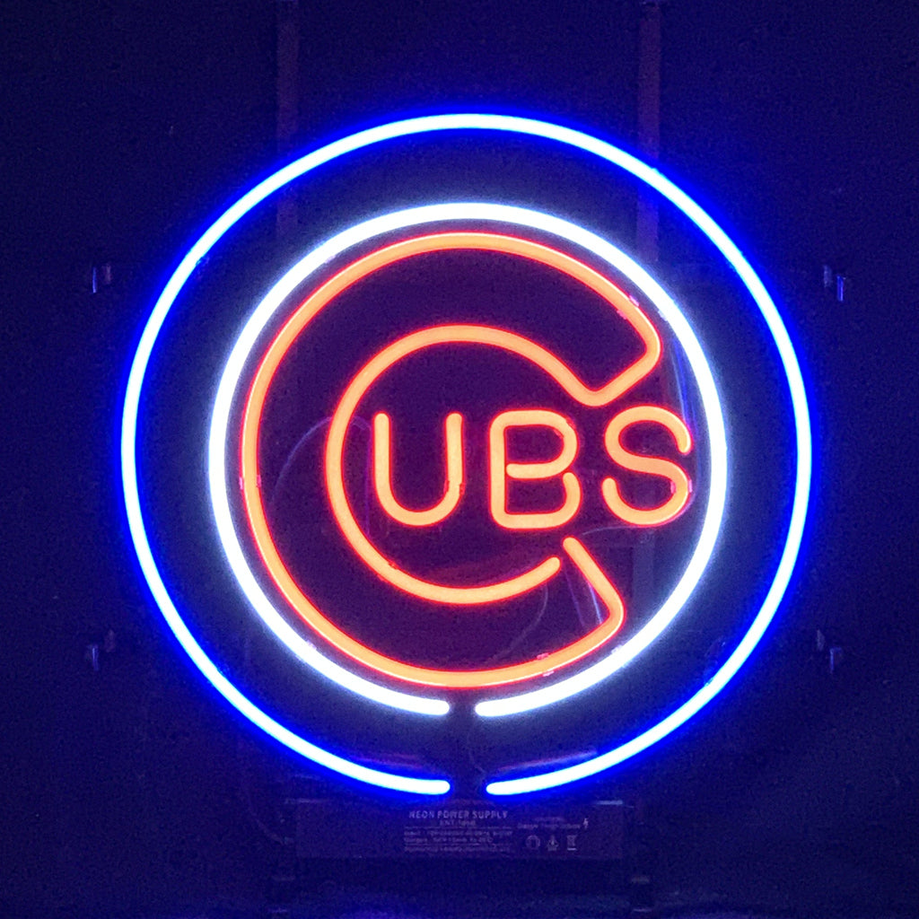 "Chicago Cubs UBS Baseball Logo neon sign glass - vibrant team logo, perfect for sports bars, game rooms, and fan spaces.