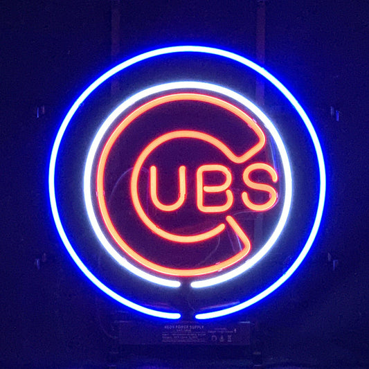 "Chicago Cubs UBS Baseball Logo neon sign glass - vibrant team logo, perfect for sports bars, game rooms, and fan spaces.