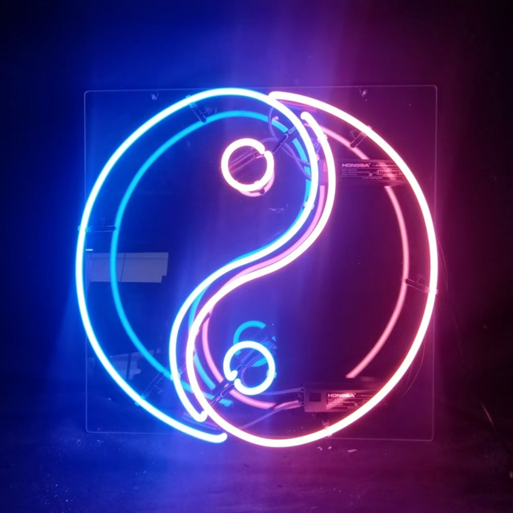 "Chinese Yin Yang Logo neon sign glass- perfect for garages, man caves, shop. Eye-catching on wall and window"