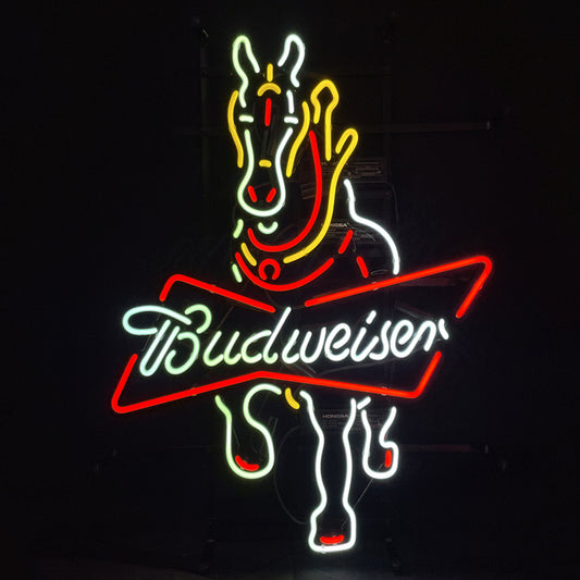 "Running Clydesdale Horse Budweiser neon sign glass - bright and vibrant logo, perfect for bars, shops, man caves gift decoration."