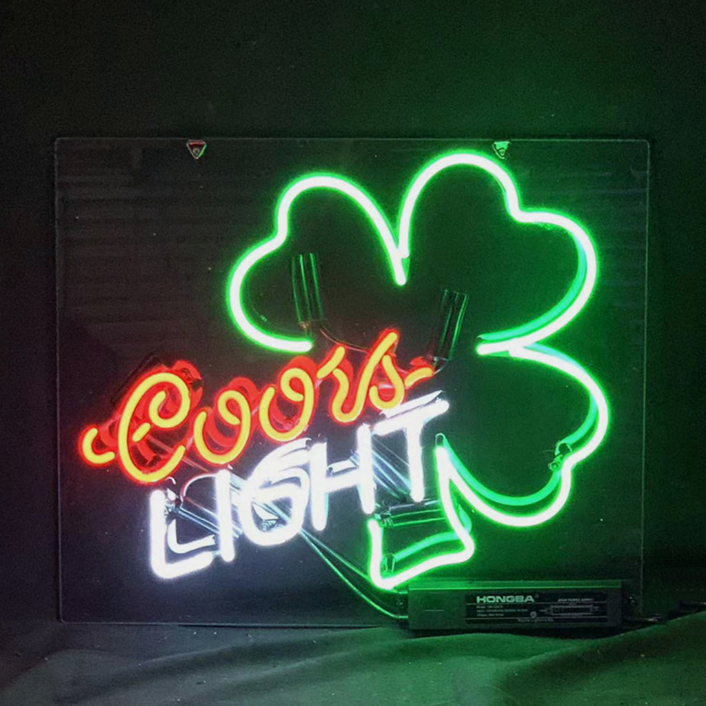 "Coors Light Clover neon sign glass - bright and vibrant logo, perfect for bars, shops, man caves gift decoration."