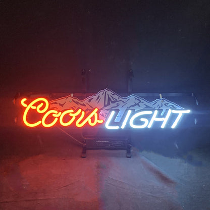 "Coors Light with snow mountain neon sign glass - bright and vibrant logo, perfect for bars, shops, man caves gift decoration."