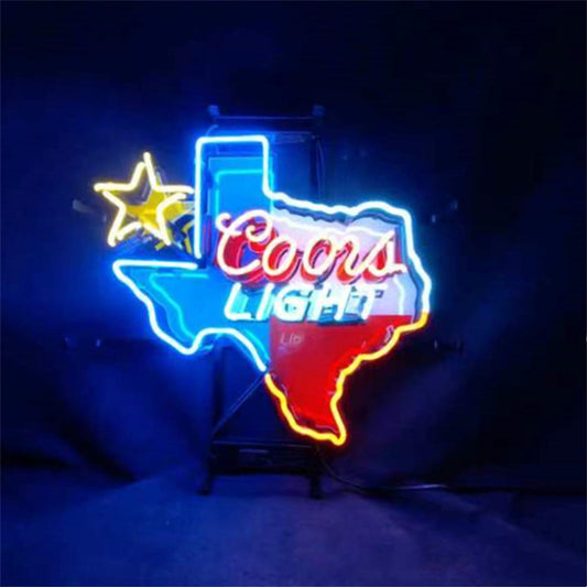 "Coors Light Star Texas neon sign glass - bright and vibrant logo, perfect for bars, shops, man caves gift decoration."