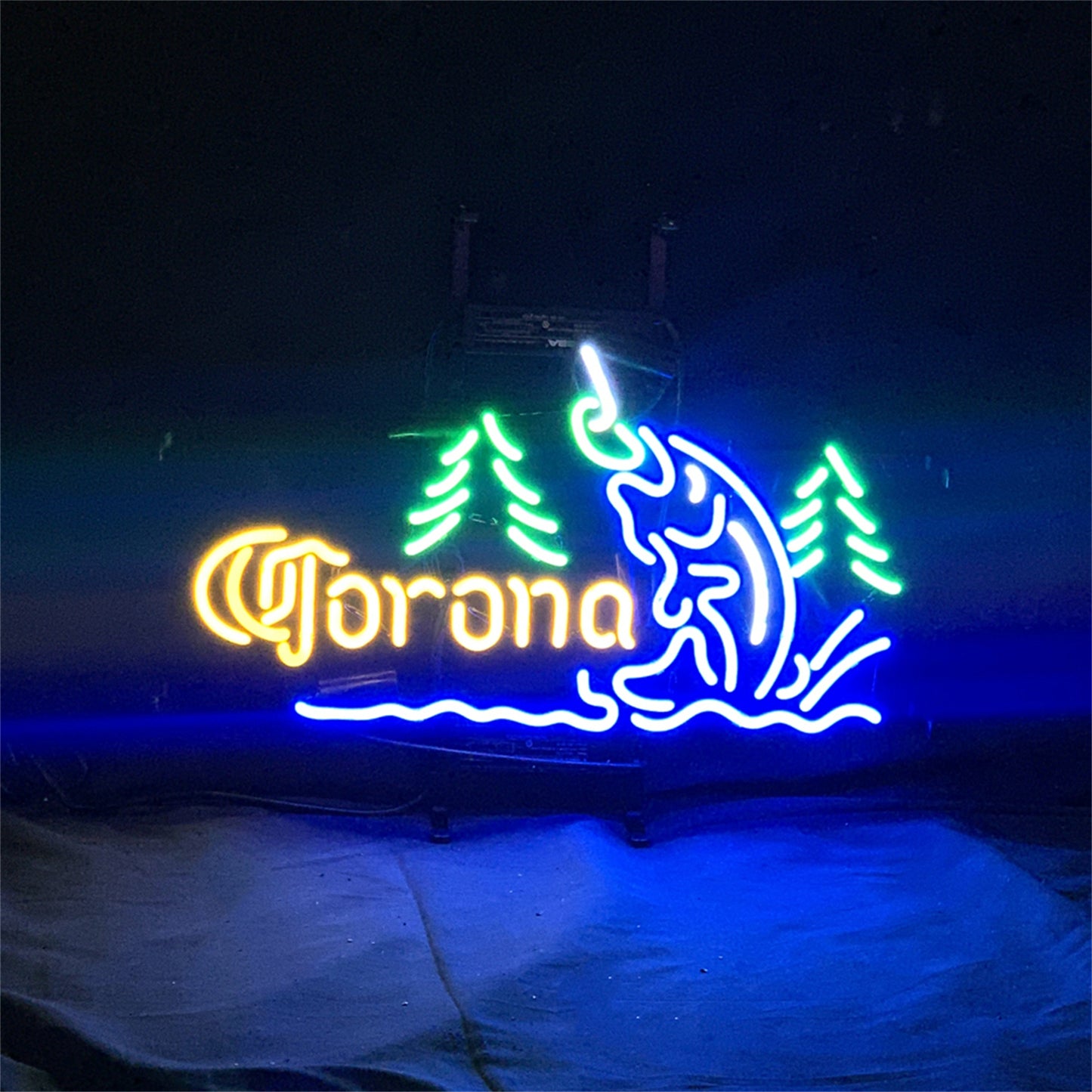 "Corona Extra Go Fishing neon sign glass - bright and vibrant logo, perfect for bars, shops, man caves gift decoration."