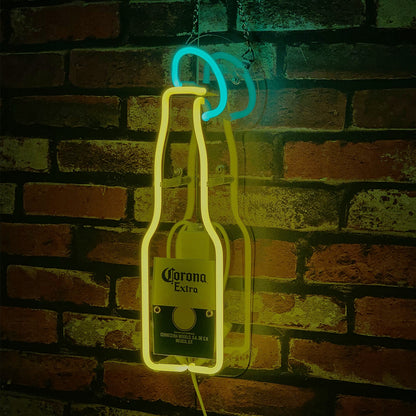 Corona Extra Bottle with Lime Neon Signs
