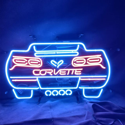 " Corvette classic auto car neon sign glass - sleek and stylish, perfect for garages, man caves, and auto enthusiasts."