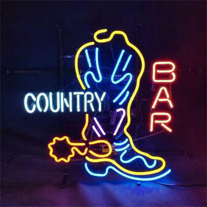 Country Bar with Cowboy Boot Neon Signs