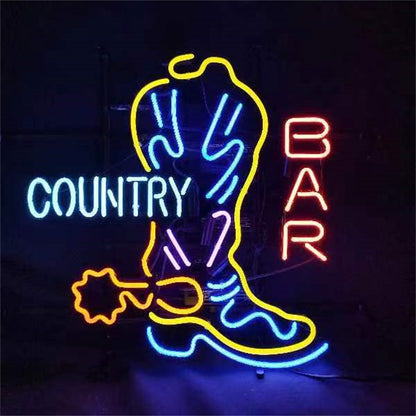 Country Bar with Cowboy Boot Neon Signs