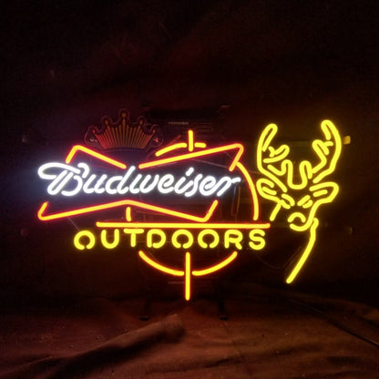 Budweiser Outdoors Deer with Crown Neon Signs