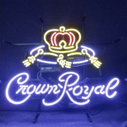 "Crown Royal Whiskey neon sign glass - bright and vibrant logo, perfect for bars, business shop, garage, man caves wall decor."