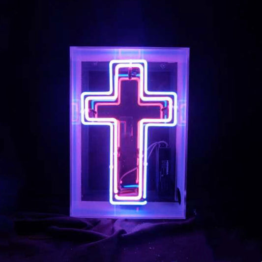 "Cross neon sign glass- perfect for garages, man caves, shops. Eye-catching on wall and window"